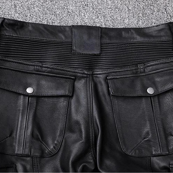 MEN CLASSIC FITTED STRETCHED RIDING BIKER MOTORCYCLE LEATHER PANTS - Picture 4 of 4